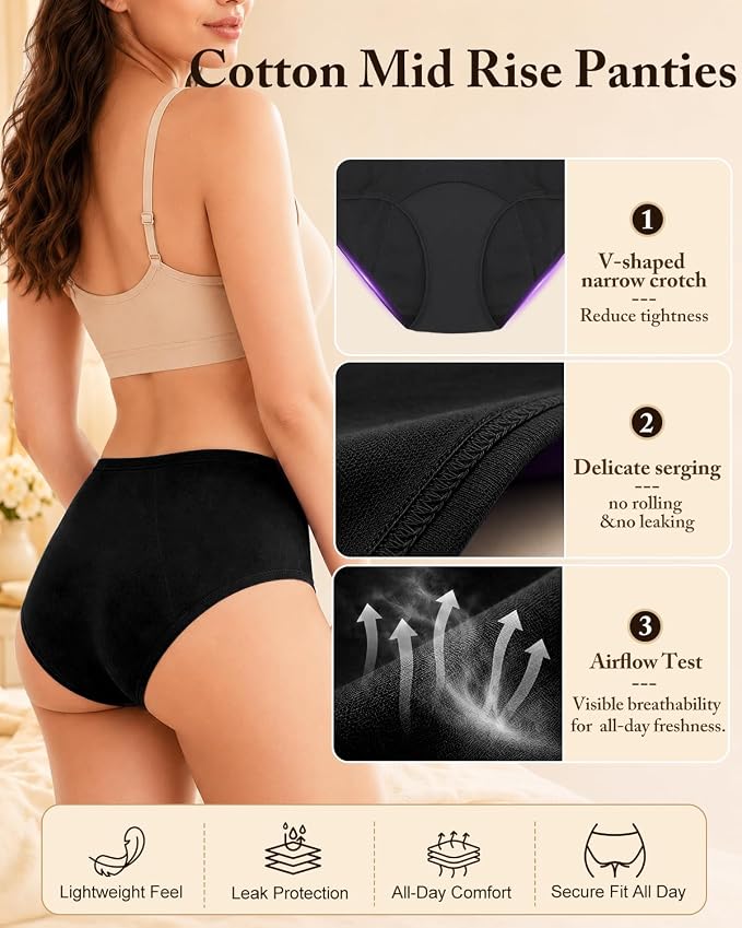 Period Underwear for Women, Overnight Panties Washable& Reusable | 60ML High Leak Proof Underwear, Breathable Cotton Period Briefs for Women/ Girls/ Teens/ Incontinence/ Postpartum