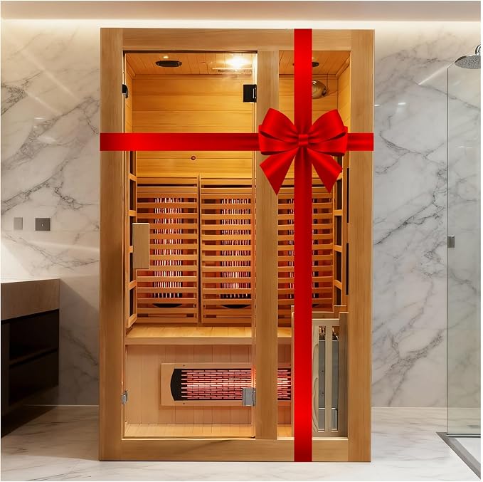 Infrared & Steam Dual-System Sauna Room, 2 Person Canadian Hemlock Sauna with Backrest, Indoor Traditional Home Saunas Spa with 6 Heaters & 3.5KW Sauna Stove, Oxygen Bar, 51.18"x47.24"x74.86"