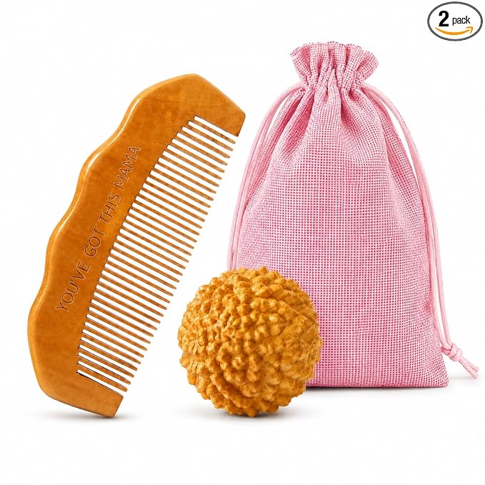 Birth Comb & Acupressure Massage Ball Set, Labor and Delivery Essentials | Wooden material, sensory focus, hospital bag essentials, mom-to-be gift