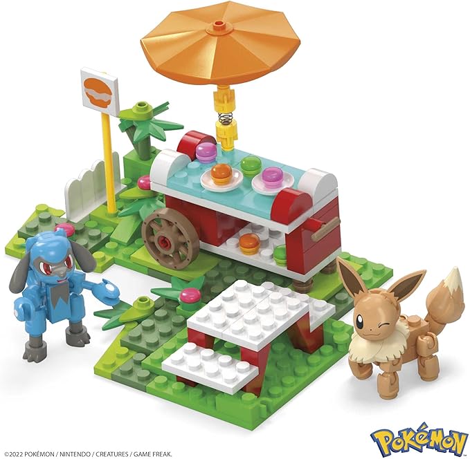 MEGA Pokémon Action Figure Building Toys Set, Pokémon Picnic With 193 Pieces, 2 Poseable Characters, Eevee and Riolu, Gift Idea For Kids
