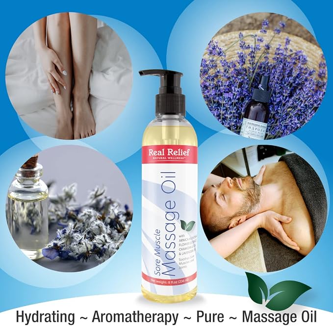 Arnica Massage Oil with Chamomile & Lavender Essential Oils, for Massage (Personal or Professional Use), 8 fl. oz.