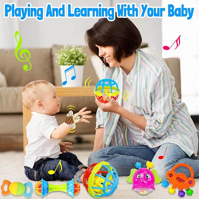 Baby Rattles 0-6 Months: Baby Toys 6-12 Months Infant Toys 0-3 Months Newborn Toys Teething Toys 3-6 Months - Baby Teether Wrist Socks Gifts for Boy Girl Valentines Day Gifts for Kids