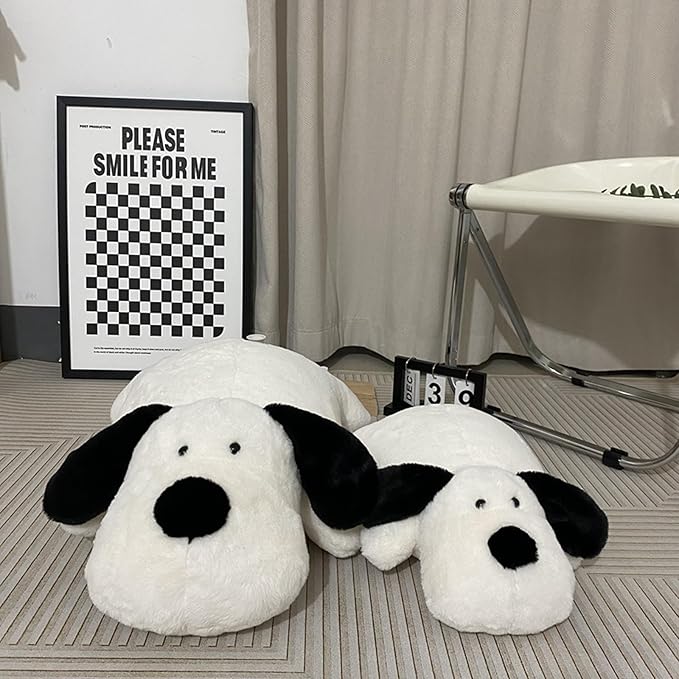 Haengbuk-Soft Puppy Plush Pillow, 39.3in/100cm Cute Stuffed Animals Toy, White and Black Dog Hugging Pillow, Gift for Kids and Friends
