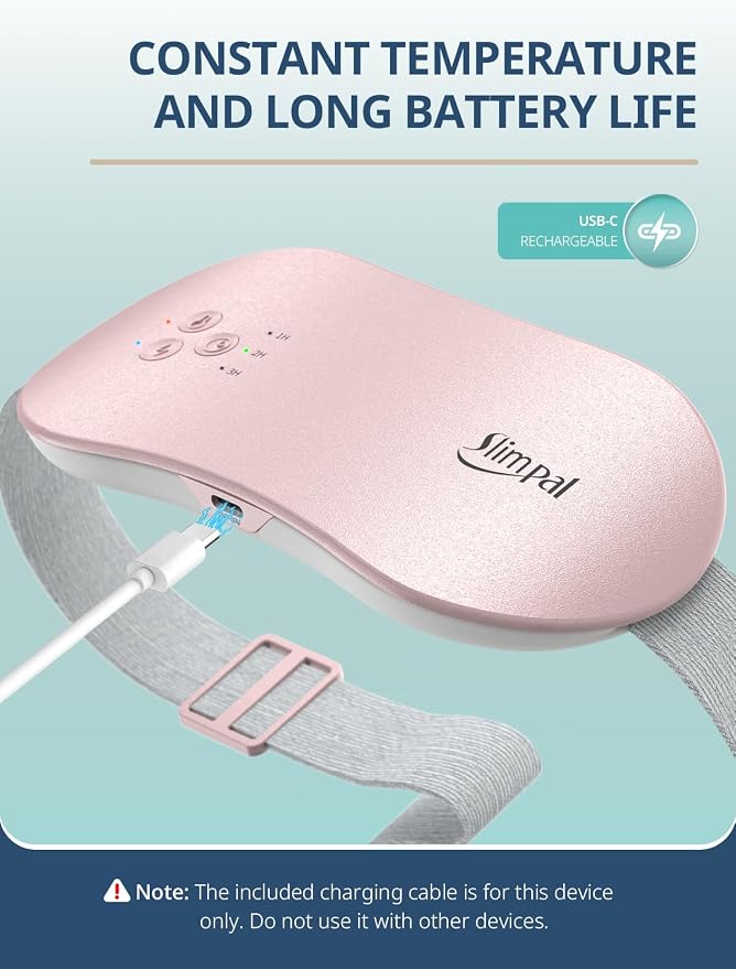 Slimpal Portable Heating Pad for Period Cramps, Electric Cordless Wearable Heat Pad Belt for Menstrual Cramps Relief, 3 Timer Auto Off Setting, Stocking Stuffers Christmas Gifts Her Women Girl, Pink