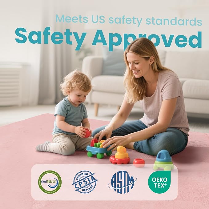 Huloo Sleep Baby Play Mat for Floor,Extra Large 71"×79" Playpen Mat for Toddler,Infant,Kids,1.3" Thick Elasti Foam Non-Slip Nursery Rug,Water Repellent Soft Padded Activity Mats for(Pink)