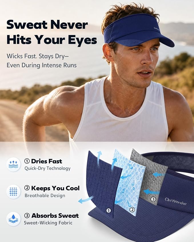 Sport Sun Visor Hat for Women Men - Lightweight Stretchy Polyester Spandex Quick Dry Sweatband Wrinkle Resistant