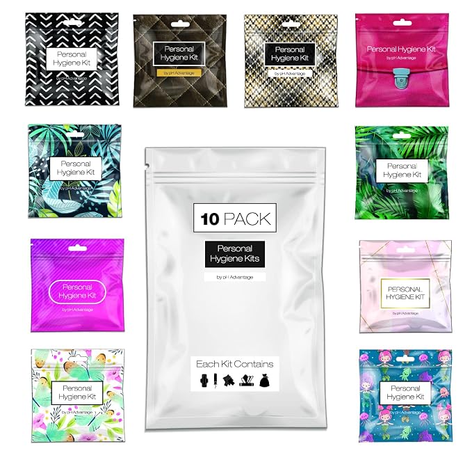 Menstrual Kit All-in-One 10 Pack - Assorted Colors | Convenience on The Go | Period Kit Pack for Travelling, Tweens & Teenager | Individually Wrapped Feminine Hygiene Product (V-4)