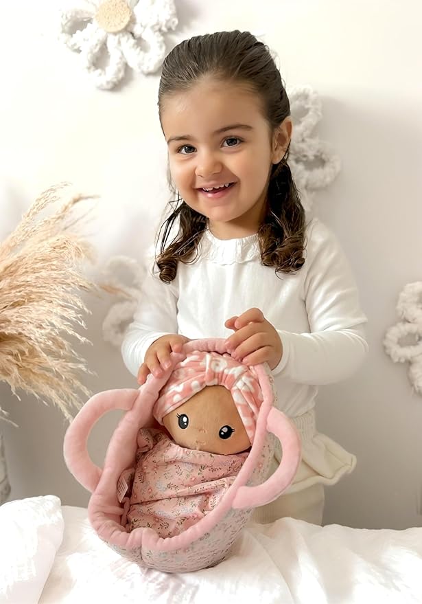 LeyaDoll Soft Baby Doll Gift Set - First Baby Doll Accessories Plush Rag Sleeping Cuddle Buddy Doll Toy Mini Pink Set for Kids Girls (9'') - Pudding Baby-Tanned