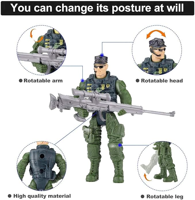 Soldier Action Figure Army Men with Weapon Accessories/ SWAT Team Figure Military Playset，Great for Christmas, Birthday, Set of 6/8