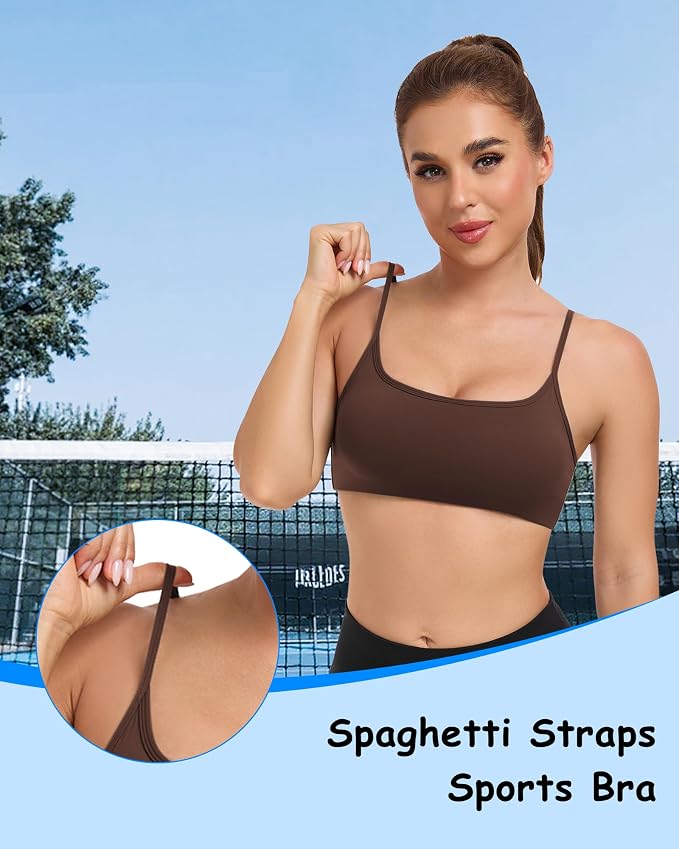 QUOJIZY Sports Bras for Women Open Back Workout Tops for Women Yoga Bra Spaghetti Straps Twist Back