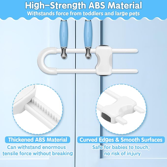 Modacraft 15 Pcs Sliding Cabinet Latches, U Shaped Cabinet Door Locks, Baby Cabinet Safety Latches for Baby Proofing, No Drilling Tool-Free Installation Easy to Use for Knobs or Handle Double Door