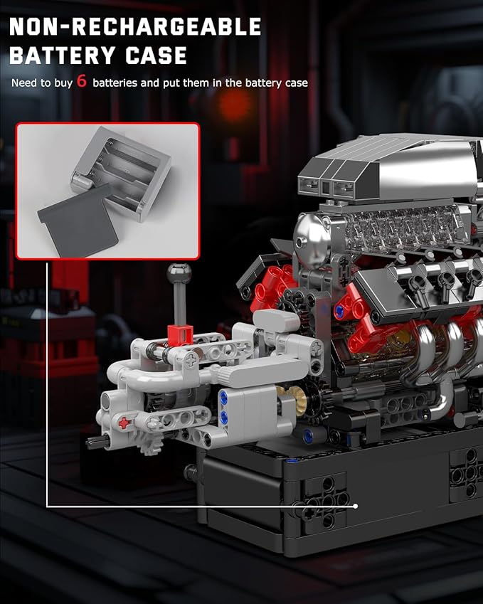 Mould King 10225 V8 Engine Model kit That Runs- Build Your Own STEM V8 Model Engine with Transmission, 8-Cylinder Car Engine kit Building Engineering Toys for Adults Collections (855+PCS)