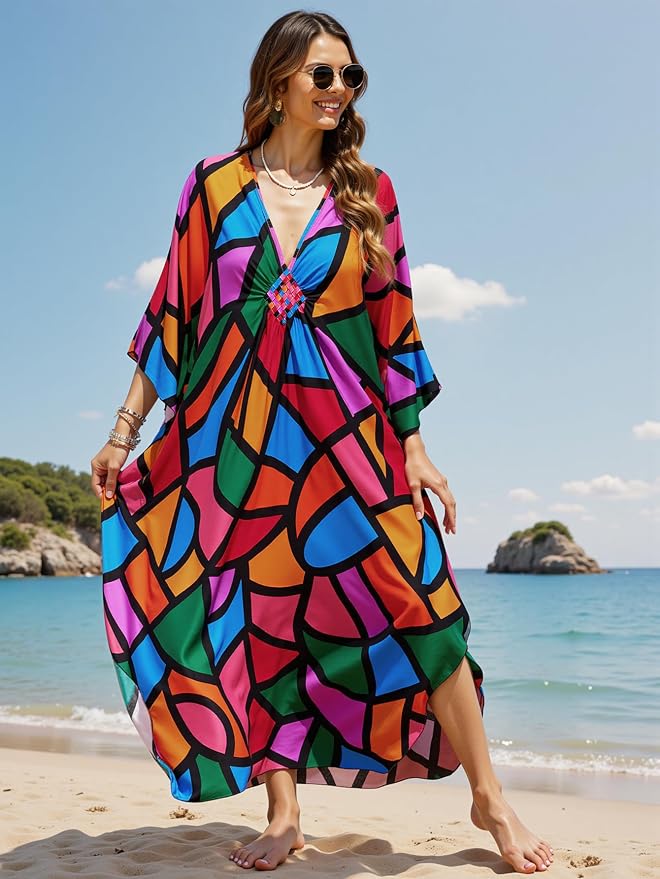 Mumu Dresses for Women Plus Size, Bohemian Kaftan Beach Cover Up Long Maxi Nightgown Soft Loungewear