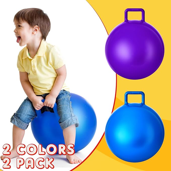 Lewtemi 2 Pcs 18 Inch Big Bouncing Ball with Handle Jumping Hopper Bouncy Ball for Adults Exercise and Air Pump for Outdoor Sports Game(Blue, Purple)