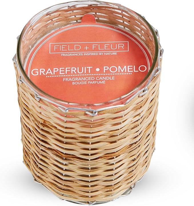 Grapefruit Pomelo Scented Candle – 12oz Luxury Soy Wax, 2-Wick in Handwoven Glass Jar, Sweet Grapefruit, Juicy Peach, Mint and Cassis Buds - 75+ Hour Clean Burn, Made in USA