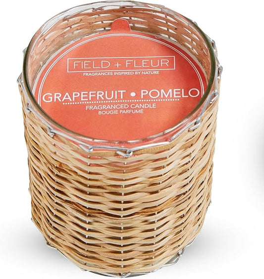 Grapefruit Pomelo Scented Candle – 12oz Luxury Soy Wax, 2-Wick in Handwoven Glass Jar, Sweet Grapefruit, Juicy Peach, Mint and Cassis Buds - 75+ Hour Clean Burn, Made in USA