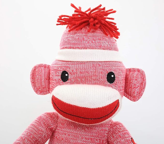 Plushland Adorable Sock Monkey, The Original Traditional Hand Knitted Stuffed Animal Toy Gift-for Kids, Babies, Teens, Girls and Boys Baby Doll Present Puppet 20 Inches (New Pink)