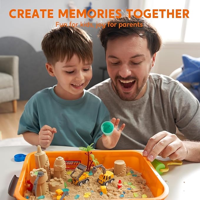 JOVA Klever Kits Construction Sensory Bin for Toddlers with Glow in The Dark Stones, Sandbox with Lid Castle Building kit, Preschool Learning Activities Gifts for Boys Girls Age 3+