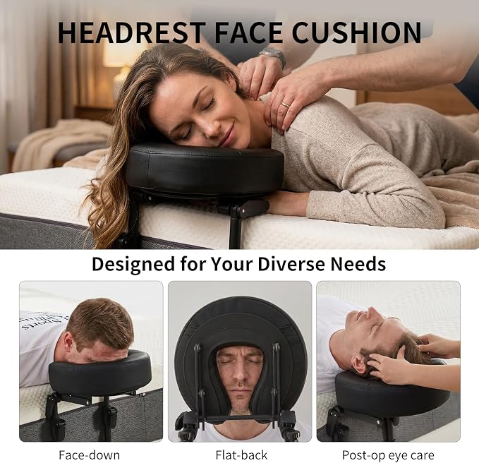 Massage Headrest for Bed,Adjustable Home Massage Face Cradle, No-Tools Assembly Massage Table Kit, Portable Face Down Pillow After Eye Surgery (Black)