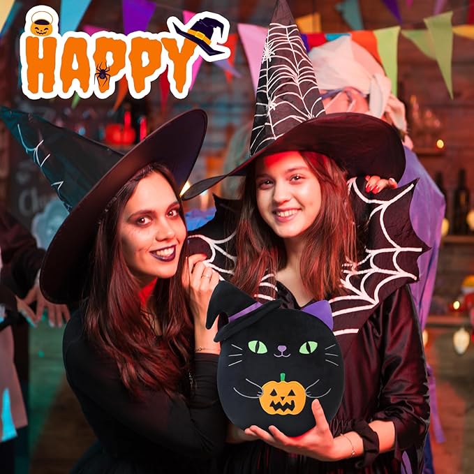 Halloween Cat Stuffed Animal Toy Cute Witch with Pumpkin Stuffed Plush Home Decor Halloween Party Gifts for Kids Girls and Boys（Witch Pumpkin Cat, 10 Inch）