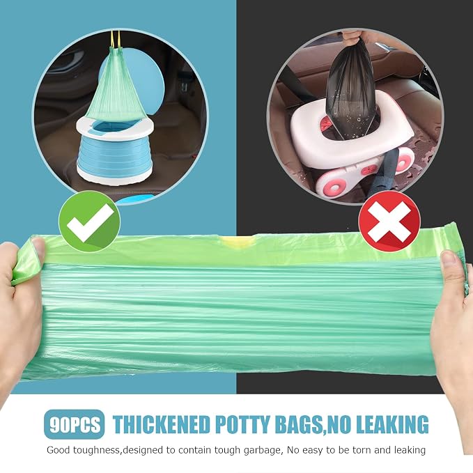 Portable Potty for Toddler Travel Foldable Potty Seat for Toddler Training Toilet for Kids Boys Girls Car Potty On The Go Potty Travel Potty Chair for Camping Park Indoor/Outdoor -105PCS Cleaning Bags