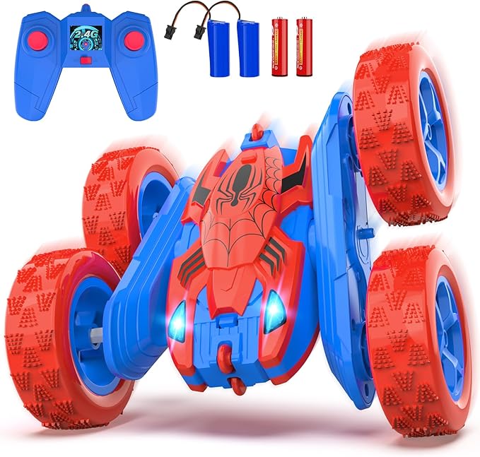 Spider Remote Control Car for Kids RC Stunt Cars for Boys 360°Rotating 4WD Electric Rechargeable Vehicle Toy Car for Boy Age 6-8 10-12 Spider Toys for 6 7 8 9 10 Year Old (Blue&Red)