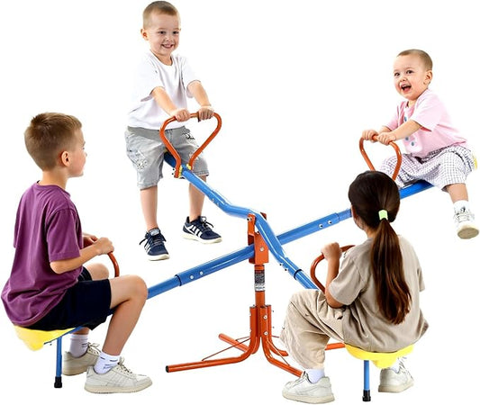 VEVOR Seesaw Teeter Totter for Kids, 110 lbs Load Capacity per Seat, Sit and Spin Teeter Totter with 4-prong Support Legs, Playground Equipment with Swiveling 360 Degrees Rotating for Aged 3+, 4 Seats