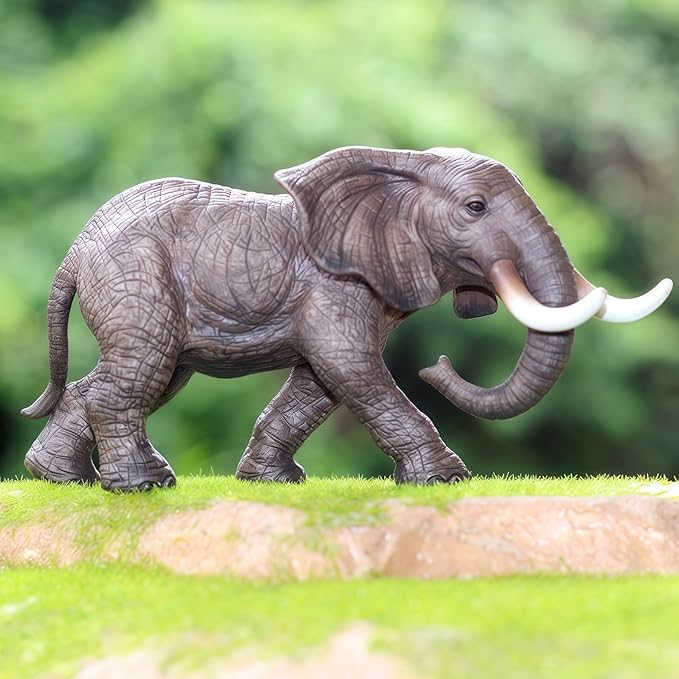Gemini&Genius Elephant Toy for Kid, Elephant Animal Figure, Realistic 7" Large Elephant Action Figure, Wild Life Toy, Great Gift, Collection, Cake Topper, Storytelling Prop and Decor for Kids