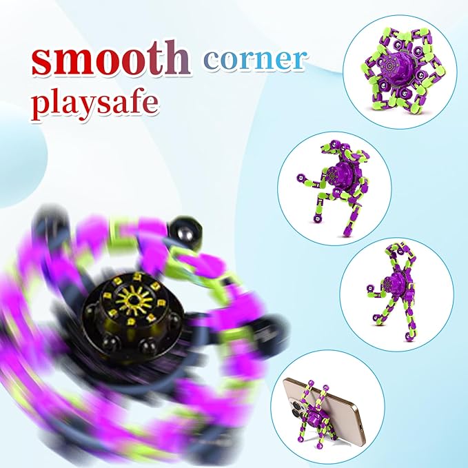 4 Pcs Fidget Toys Transformable Fidget Spinners Autism ADHD Anxiety Stress Relief Sensory Toys for Kids and Adults Deformable Robot Spinner Fingertip Gyros for Party Favors Prizes (PurpleGreen)