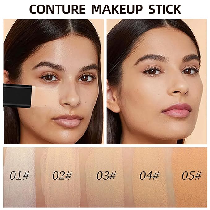 Concealer Foundation Stick,2 in 1 Long-Lasting Concealer Contour Sticks with Brush,Full Coverage for Dark Circles &Blemishes,Korean Waterproof Stick Foundation for All Skin Tones(05DEEP WHEAT)