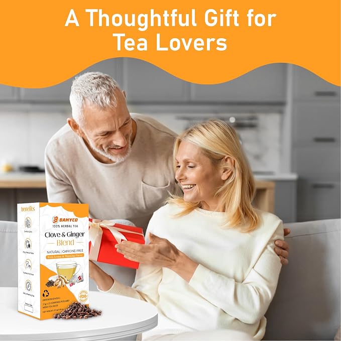 Clove & Ginger Tea Bags Caffeine Free Herbal Tea, 25 Pyramid Clove Tea Bags