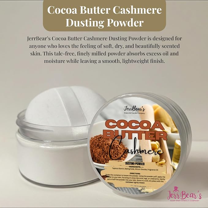 Cocoa Butter Cashmere Dusting Powder for Women, 4oz Jar | Talc Free Body Formula, Soft Scented Skin Care, Gentle Powder for Daily Freshness, Includes Puff Application