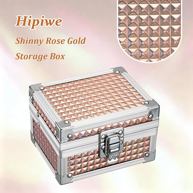 Hipiwe 2-Layer Jewelry Box with Mirror & Tray Aluminum Trinket Organizer | Hair Accessories Holder, Jewelry Storage Box for Necklace Earrings Rings Gift for Women, Rose Gold 4.7"x 3.7"x 3.1"