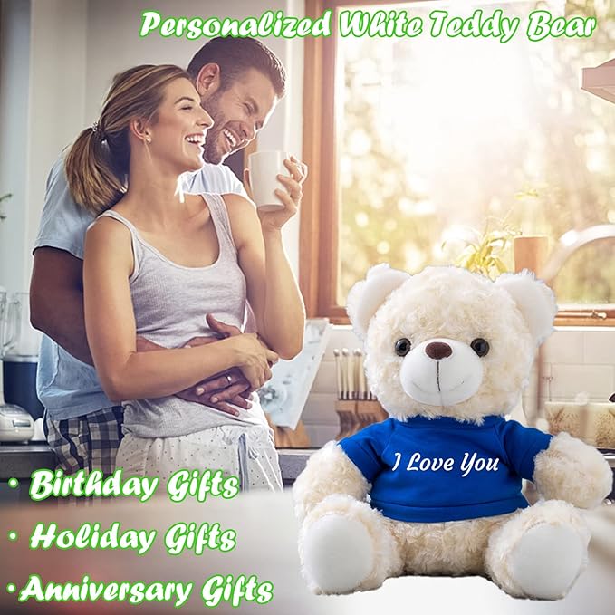 Generic Teddy Bear Customized Gifts for Women/Men with Custom Text, Personalized Teddy Bear Stuffed with T-Shirt as Personalized Gifts for Christmas Valentines Day Birthday (10 inch-Text+Photo), Blue