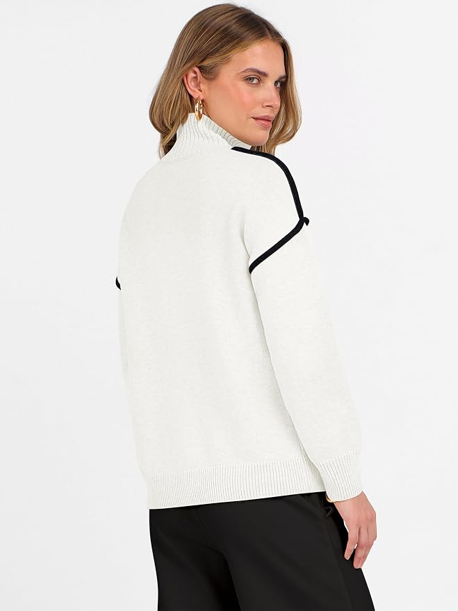 ANRABESS Womens Quarter Zip Sweaters Fall Long Sleeve V Neck Shirts Collared Business Casual Tops Knit Pullover Sweatshirts