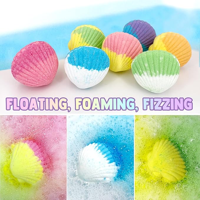 Skin-Safe Magic Shell Bath Bombs for Kids with Surprise Jewelrys Inside, 9 Extra Large Bath Salts with Calming and Long Lasting Scent, Natural Bubble Bath Bombs for Girls Sensitive Skin