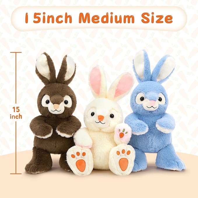 6Pcs Bulk Bunny Plush, Cute Soft Rabbit Stuffed Animal in Bulk for Kids Girls Boys, 15" Easter Basket Stuffers Decorations, Bunny Plushies for Christmas Birthday, Forest Theme Party Decor