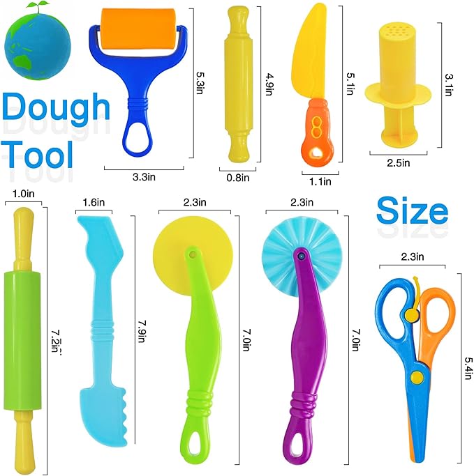 9PCS Dough Tools Set, Kids ABS Clay Molds Kit with Roller, Scissors & Cutters – Non-Toxic ASTM Certified, Toys for Toddlers Boys Girls Ages 3-8,No Clay Included