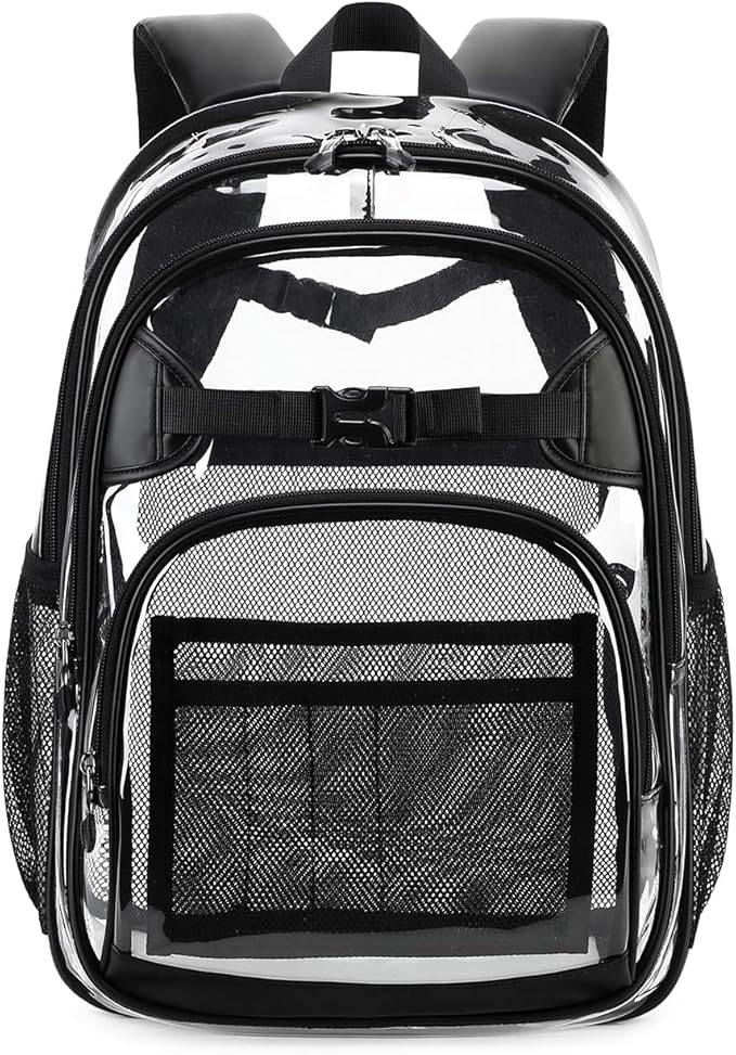 Cusangel Clear kids Backpack for Boys Girls,Black tpu Heavy Duty 16in Transparent Bookbag for School,Student children Bag Stadium Approved See Through Backpack,Stitch Bag durability