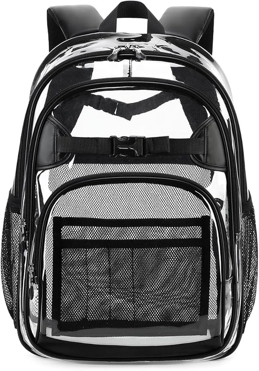 Cusangel Clear kids Backpack for Boys Girls,Black tpu Heavy Duty 16in Transparent Bookbag for School,Student children Bag Stadium Approved See Through Backpack,Stitch Bag durability