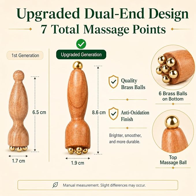 2Pcs Facial Massage Tool for Eye Massage Reduce Puffiness and Dark Circles Facial Meridian Brush Rosewood Handle Copper Massage Beads Chinese SPA Gua Sha Tool (Rosewood)