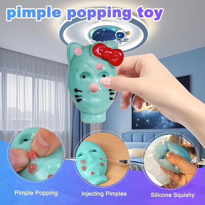 Pimple Popping Toy Face – Squishy Silicone Pimple Popper Fidget Toy for Adults, Stress Relief Satisfying Zit Picking Head Toy, Weird Squeeze ASMR Popping Toys for Teens & Adults