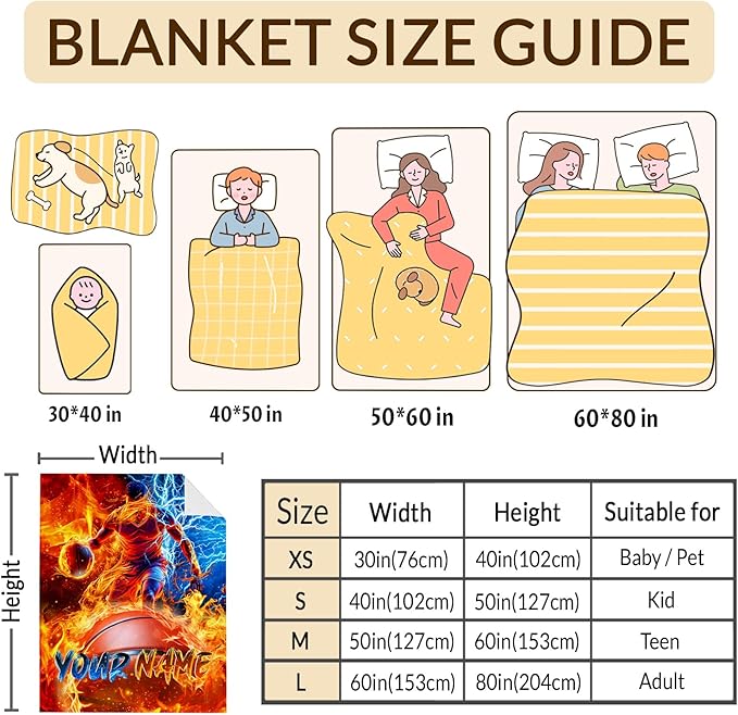Boys Personalized Basketball Blanket Gift Custom Sport Throw Blankets for Kids Teens, 50x60 Inches Soft Comfy All Season Cool Throw for Sofa Couch Bed Office