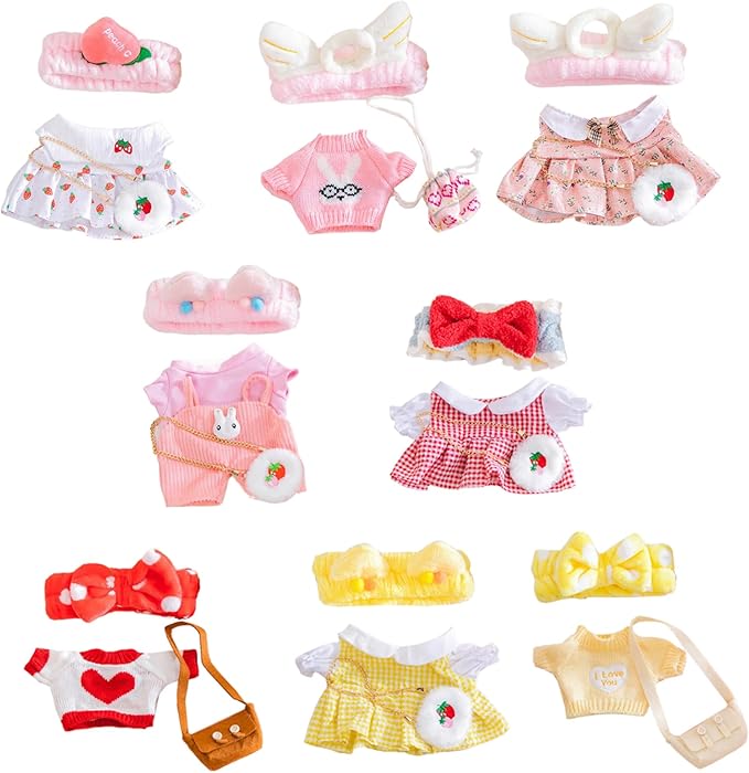4 Set Clothes for Stuffed Animals Plush Stuffed Animal Clothes for Duck with Headbands, Skirts, Sweaters and Bags DIY Animal Accessories for Kids to Improve Hands-On Skills