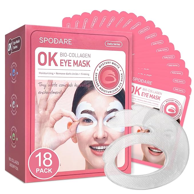 SPODARE OK Shape Eye Masks, 360° Fit Under Eye Patches with Caffeine and Collagen, Firming & Hydrating Eye Mask for Dark Circles and Puffiness, Self Care Gifts for Women - 18 Pairs, Mystery White