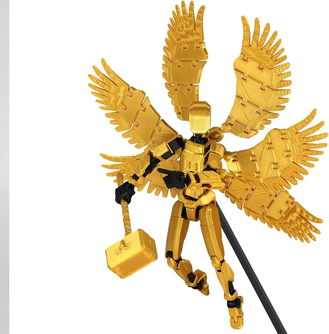 (Assembly Completed) 3D Printed T13 Titan 13 Action Figure 5.54-inch Dummy Lucky 13 Action Figure with 9 Types of Weapons and 5 Types of Hands, (Golden)