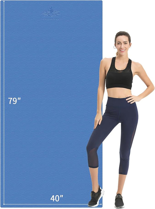 Hatha Yoga Extra Long TPE Yoga Mat 79" x 40" x 1/2" Thick Non-slip Exercise Mat for Home Gym Use, Yoga, Pilates, Fitness & Workouts