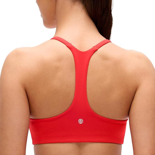 CRZ YOGA Butterluxe Low Coverage V Neck Sports Bras for Women - Spaghetti Straps Racerback Padded Yoga Top
