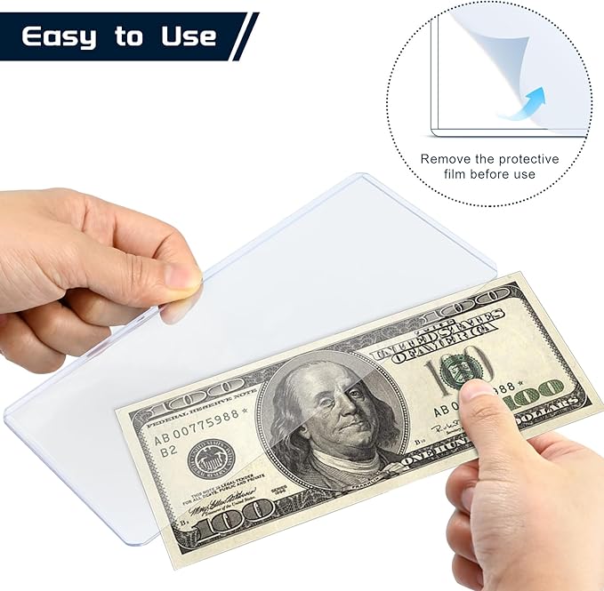 15 Pack Hard Plastic Clear Money Holders Dollar Bill Holders Money Top-Load Sleeves 6.85 × 2.91 Inches Currency Holder for Bills, Collectors