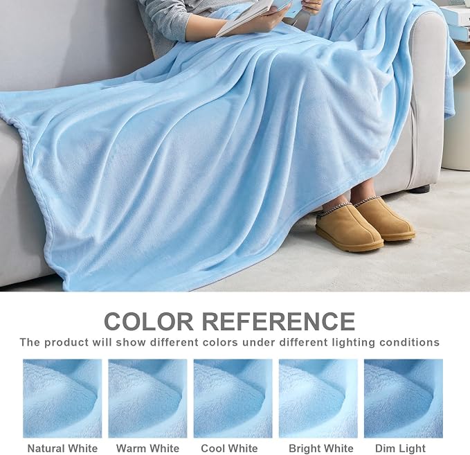 Hansleep Throw XL Light Blue Fleece Blanket, Soft Flannel Bed Blanket | Fuzzy Cozy Blanket 50x70 Inches, Multi-use for Bed, Sofa, Couch, Travel, Camping, All Season Warm Lightweight Cover